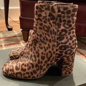 J Crew Collection Calf Hair Zip Booties in Camel/Black.